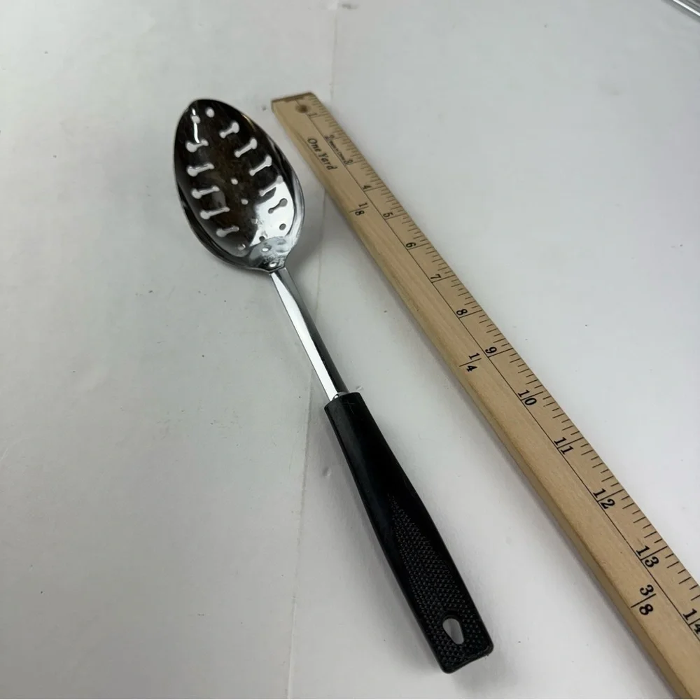 Vintage Ekco Stainless Steel Slotted Spoon Plastic Handle Kitchen Serving